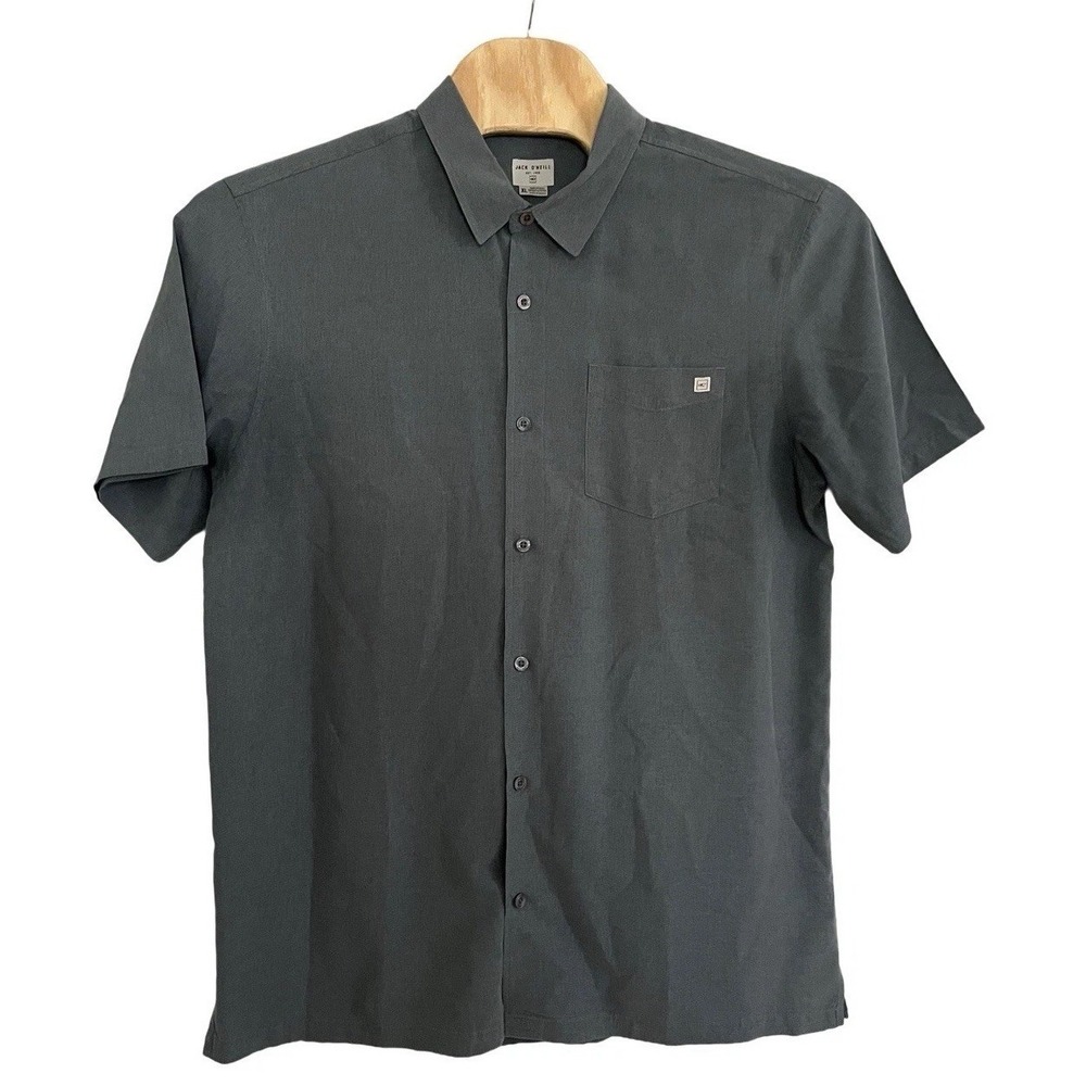 Jack O'Neill Men's Short Sleeve Botton Down Size Large Gray/Sage Solid Cotton